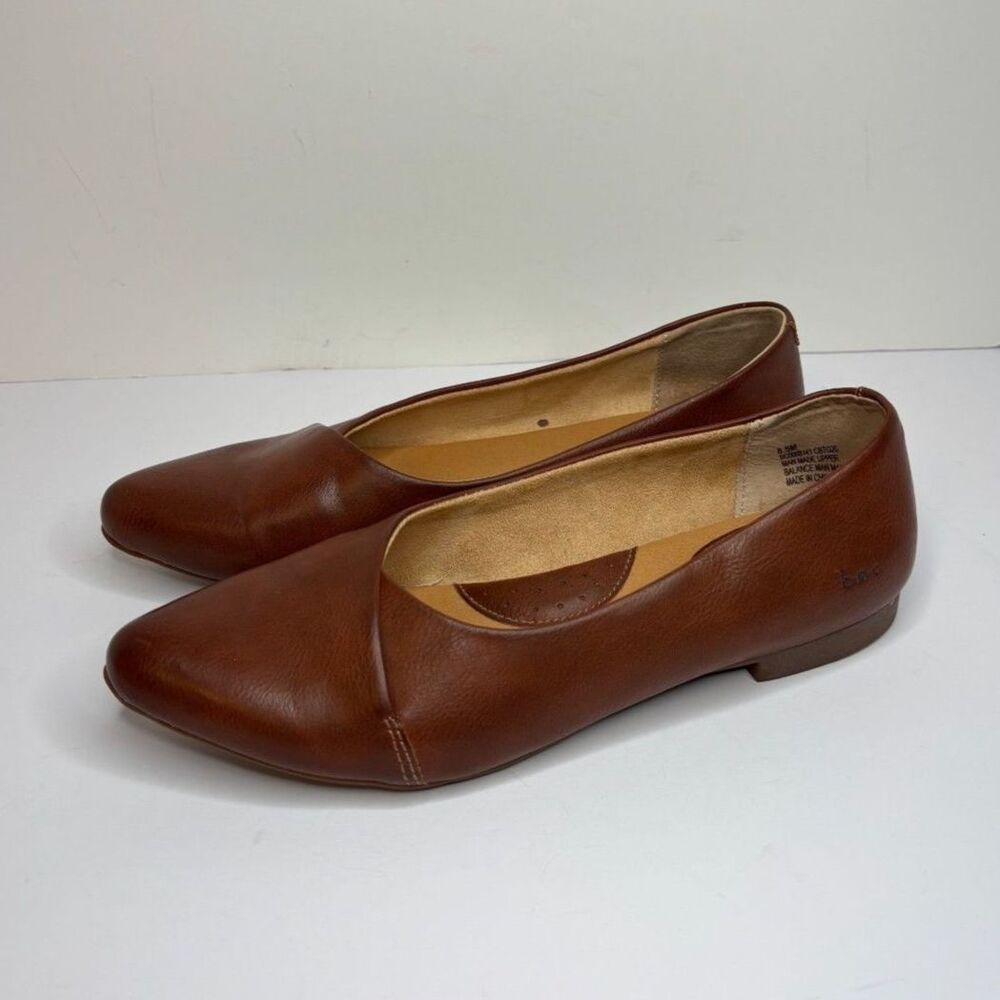 Boc Janella Light Brown Leather Pointed Toe Slip On Flats Comfort Womens